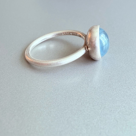 Pandora Aqua Blue Crystal Poetic Droplet Sterling Silver 925 Retired Ring - Picture 8 of 8